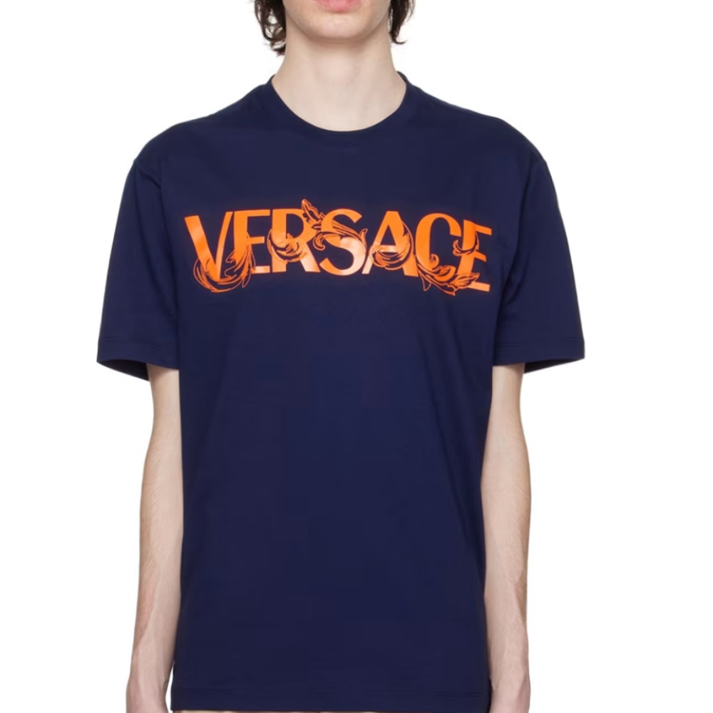 Versace Navy Barocco T-Shirt - Size M